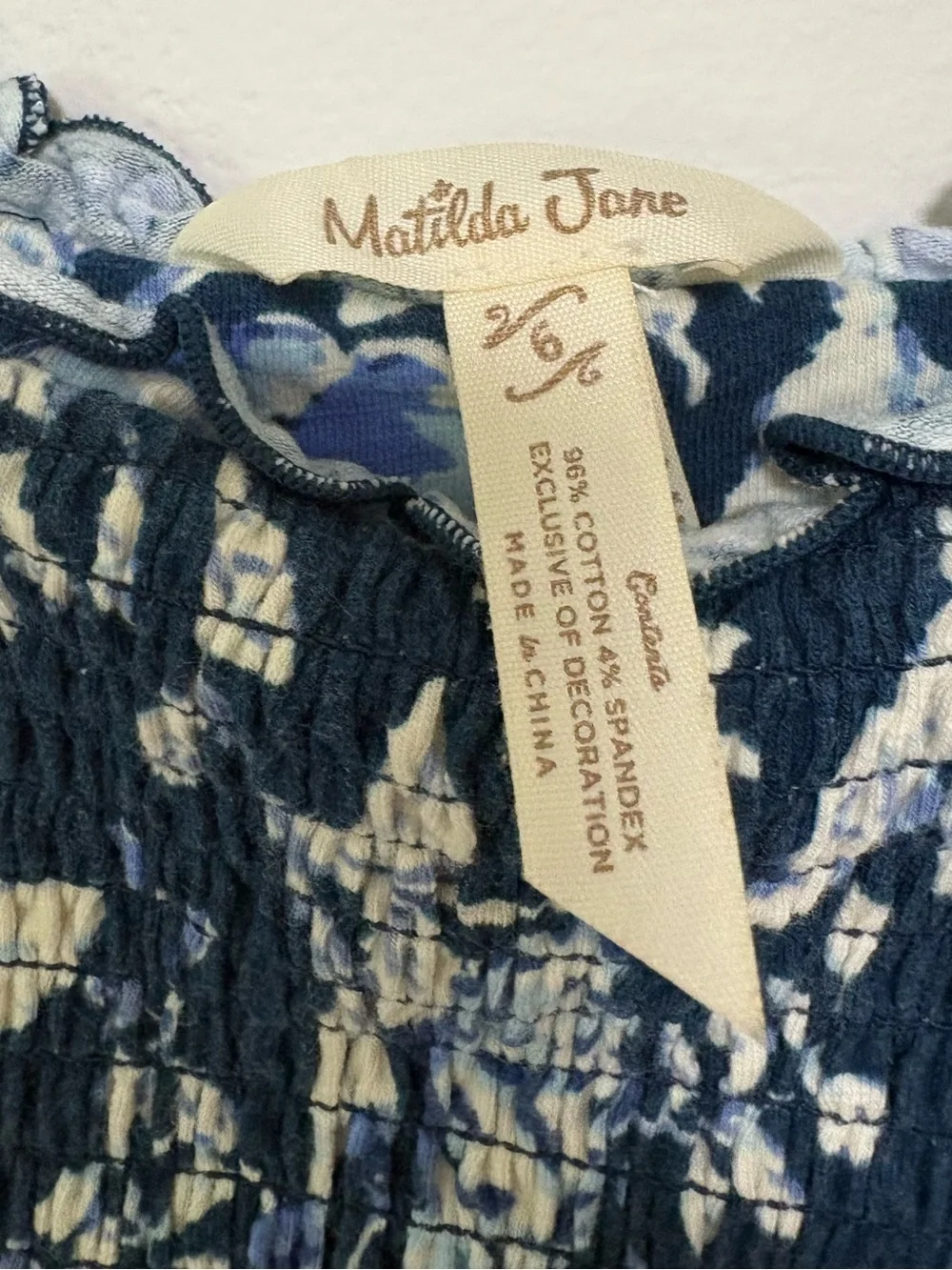 Matilda Jane Girls Blue Floral Smocked Romper Size 6 Ruffle